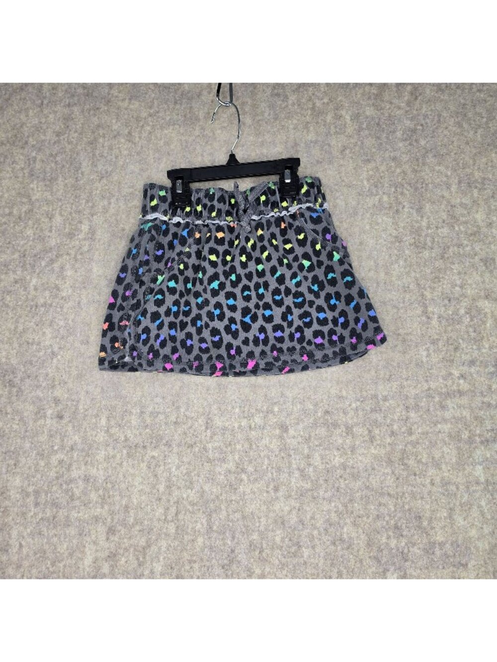 Girls Rainbow Leopard Print Skirt Gray Stretch Waist Lined Casual Polyester